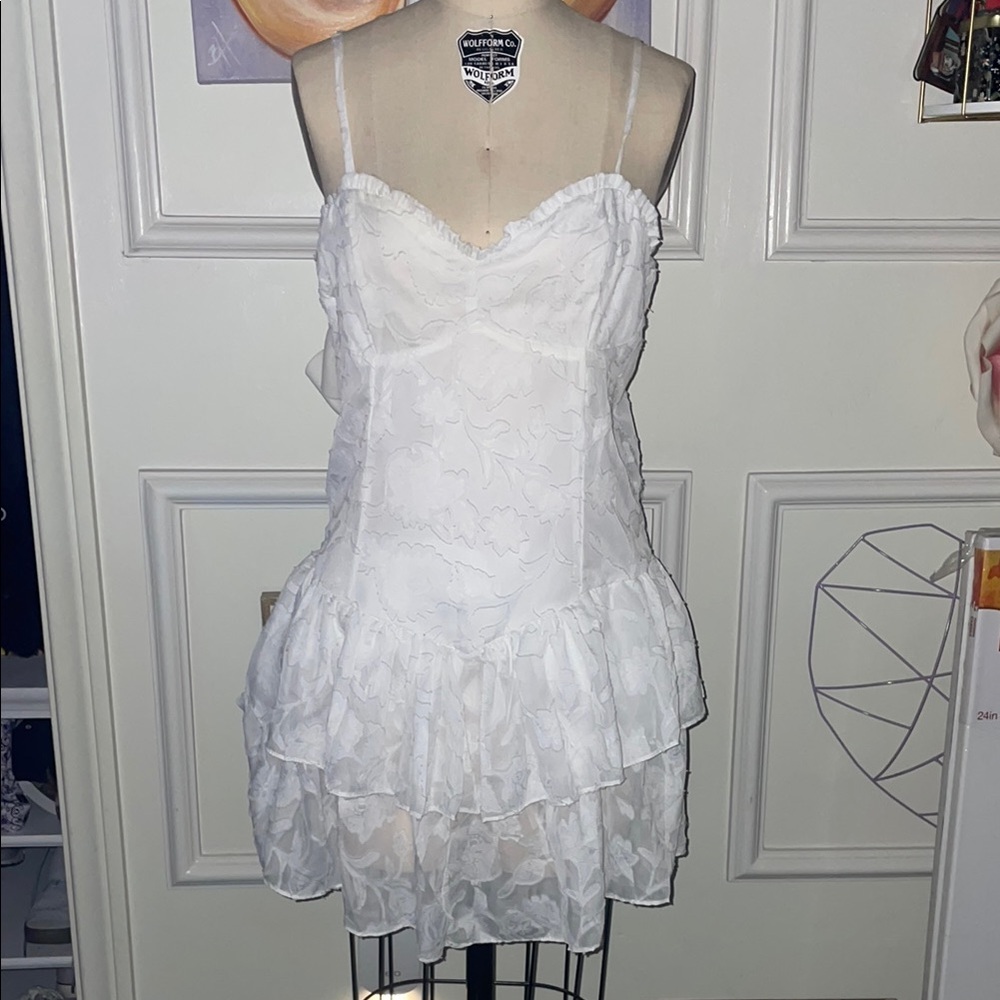 White Lace Layered Mini Dress